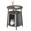 fazzn 2-in-1 Round Cat House End Table, Modern Hidden Cat Litter Box Enclosure Furniture, Weatherproof Resin Patio Side Table with Stylish Pet House for Indoor & Outdoor Use.Black/Brown