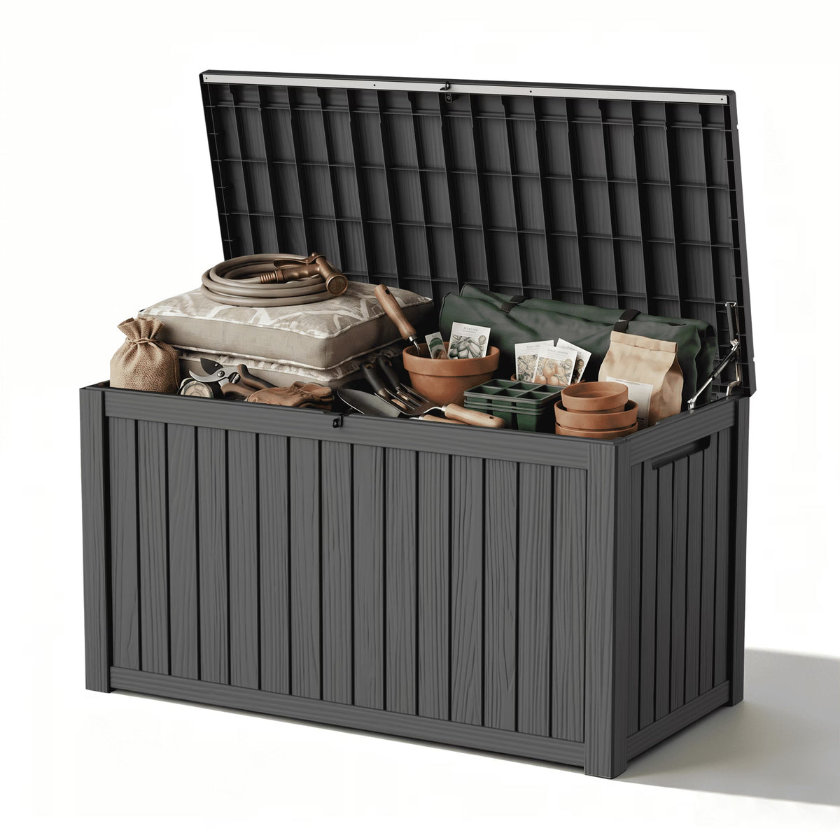 Fazzn 180 Gallon Deck Box, Extra Large Outdoor Storage for Patio Cushions, Holiday Decor & Garden Tools, Black