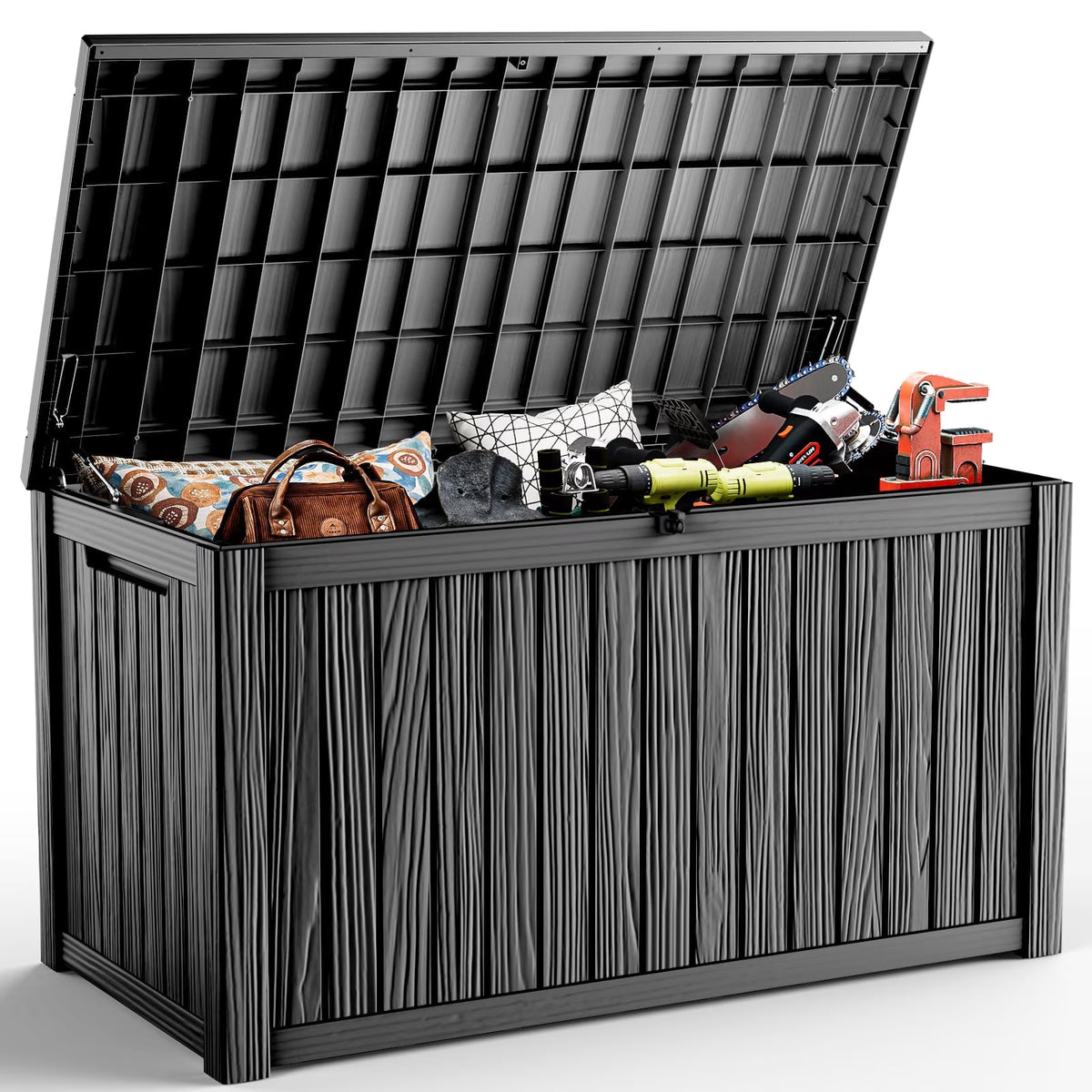 Fazzn 210 Gallon Deck Box, Large Capacity Outdoor Storage for Patio Furniture Cushions, Pool Floats & Party Supplies, Black