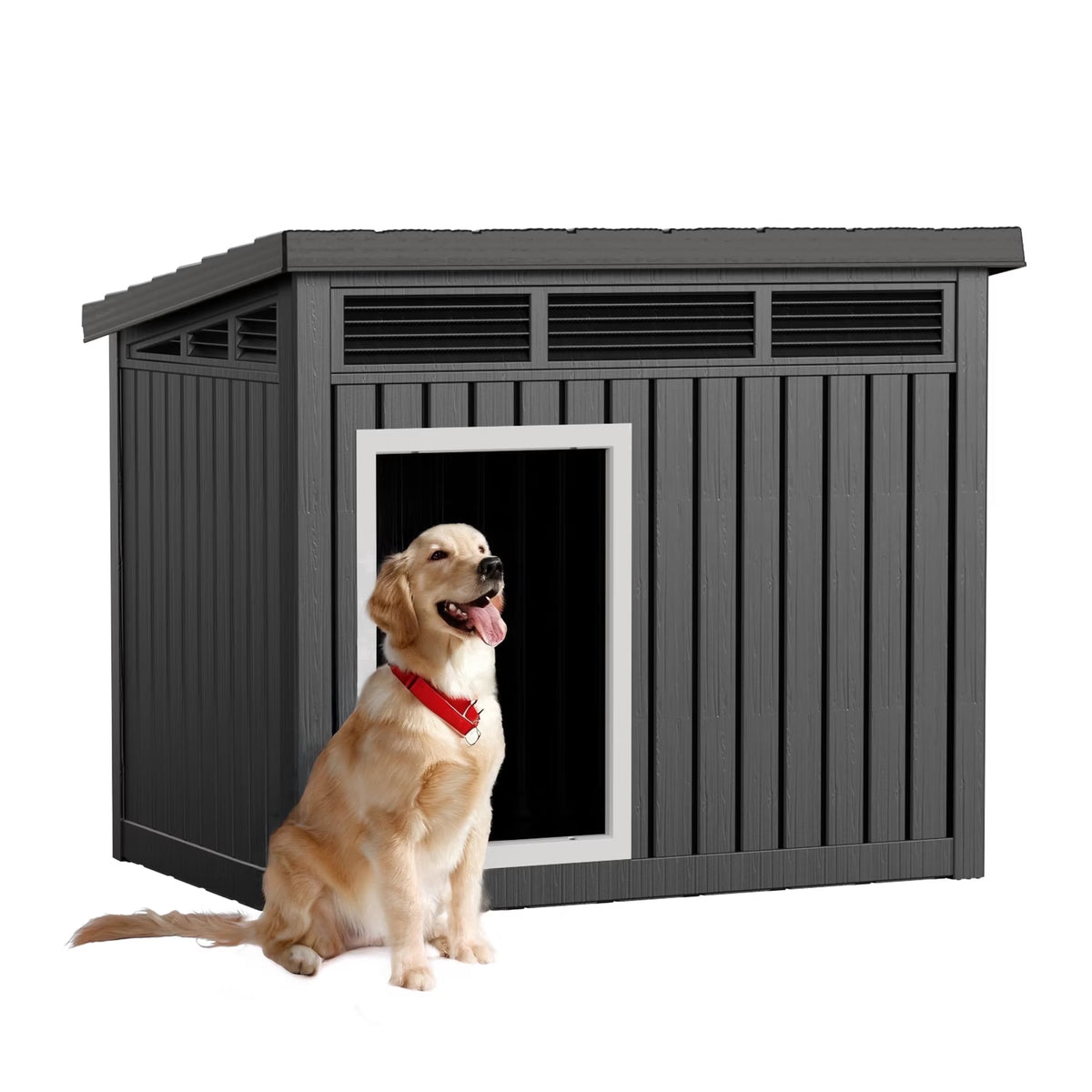 Fazzn Nature Classic Dog House - Wooden Outdoor Shelter with Windproof and Rainproof Sealing and Ventilation, Suitable for Medium to Large Dogs - Black