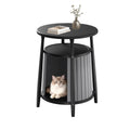 Fazzn 2-in-1 Round Cat House End Table, Modern Hidden Cat Litter Box Enclosure Furniture, Weatherproof Resin Patio Side Table with Stylish Pet House for Indoor & Outdoor Use.