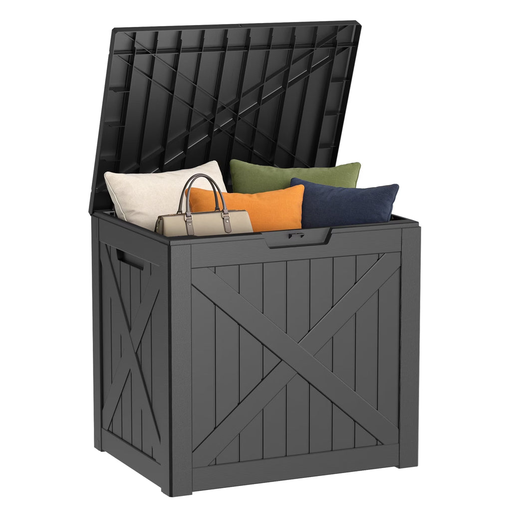 fazzn 32 Gallon Resin Deck Box Waterproof Outdoor Storage Box for Patio Furniture Pool Accessories Indoor Storage for Cushion Garden Tools (Black)