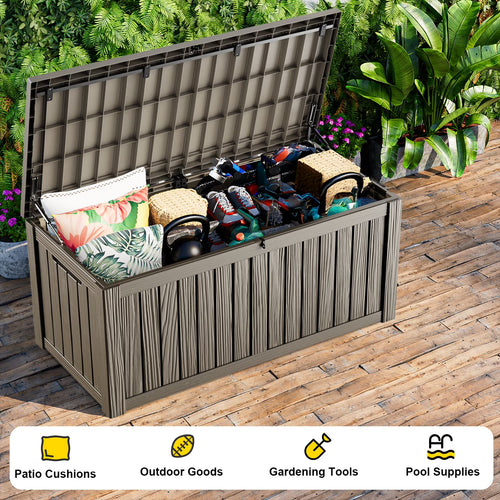 fazzn 120 Gallon Resin Deck Box Outdoor Indoor Waterproof Storage Box for Patio Furniture Pool Accessories Storage for Cushion Garden Tools (Grey)