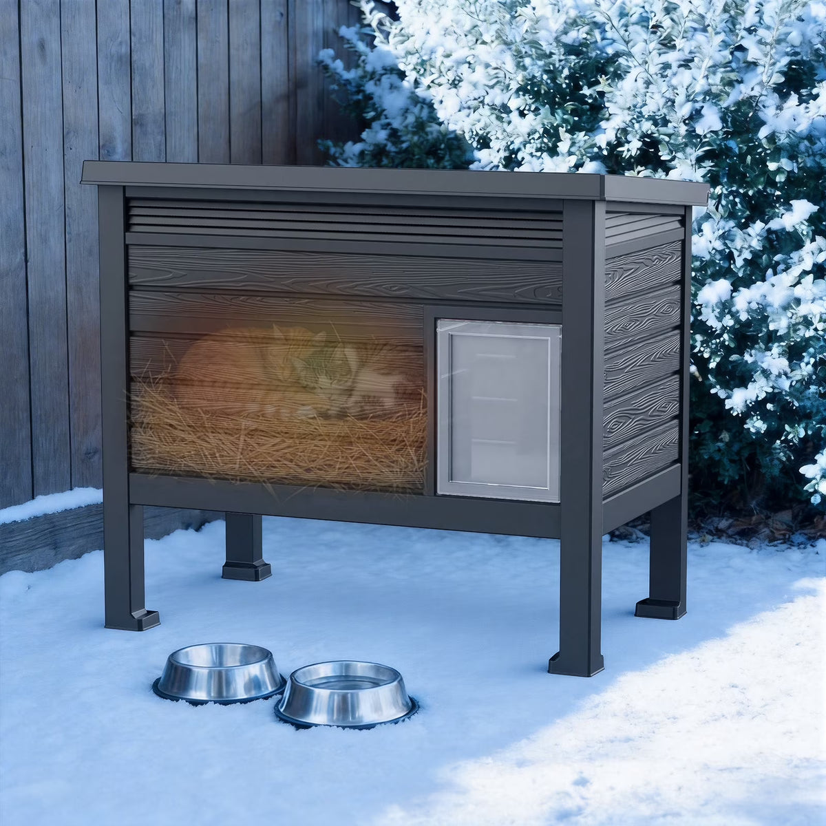Fazzn Outdoor Cat House X-Large: Weather Resistant, Raised Floor, Dual Waterproof Flaps, 50% Bigger, Dimensions 31" L x 26.7" H.Black