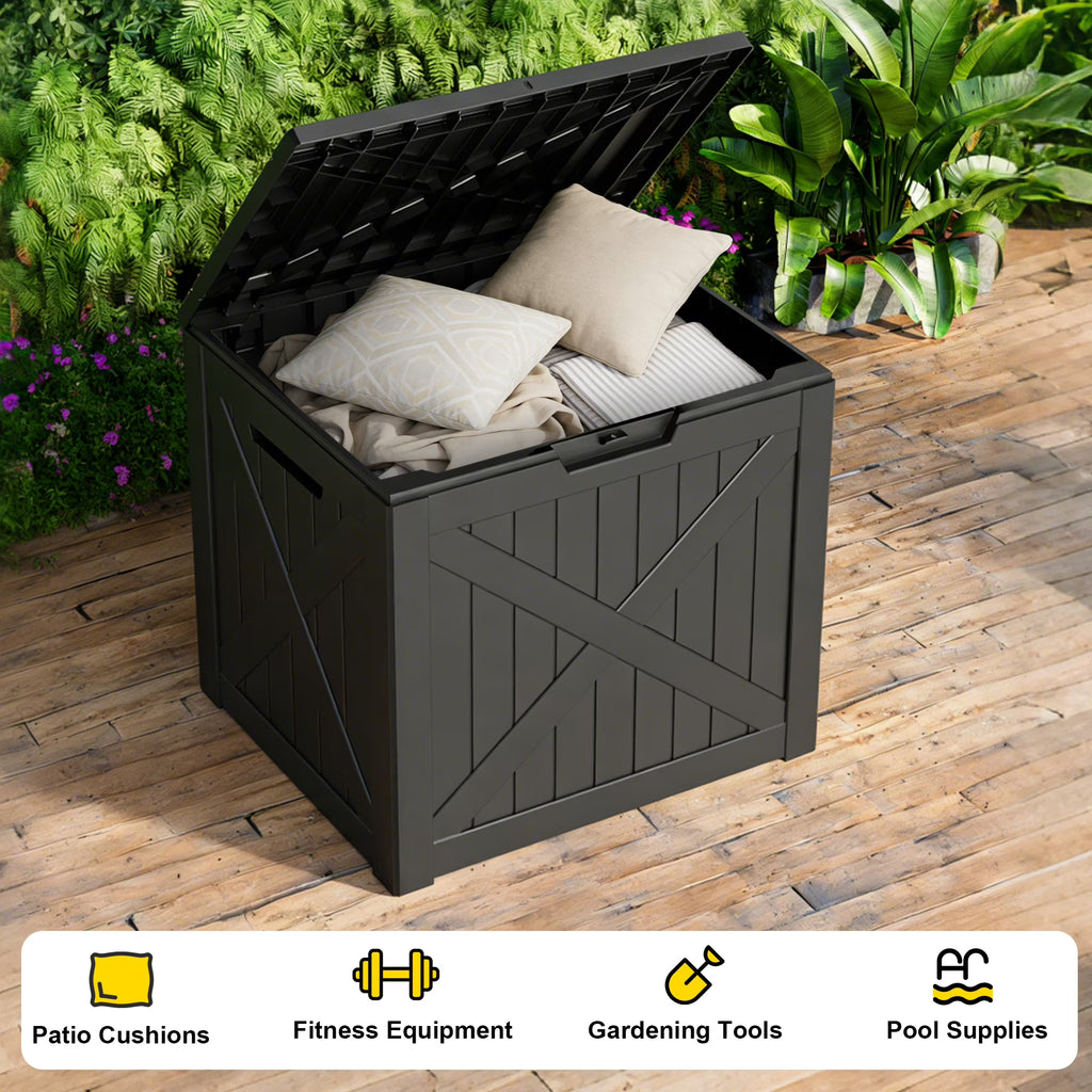 fazzn 32 Gallon Resin Deck Box Waterproof Outdoor Storage Box for Patio Furniture Pool Accessories Indoor Storage for Cushion Garden Tools (Black)