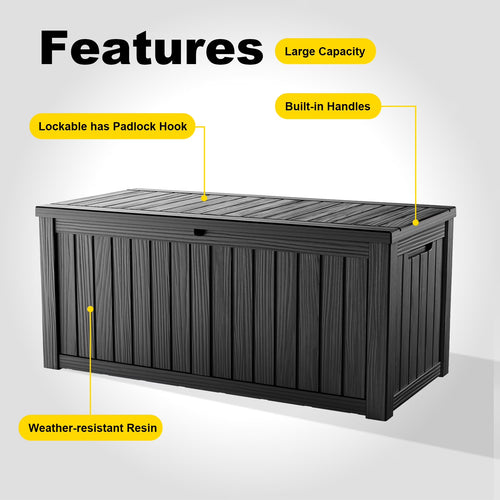 fazzn 120 Gallon Resin Deck Box Waterproof Outdoor Storage Box for Patio Furniture Pool Accessories Indoor Storage for Cushion Garden Tools (Black)