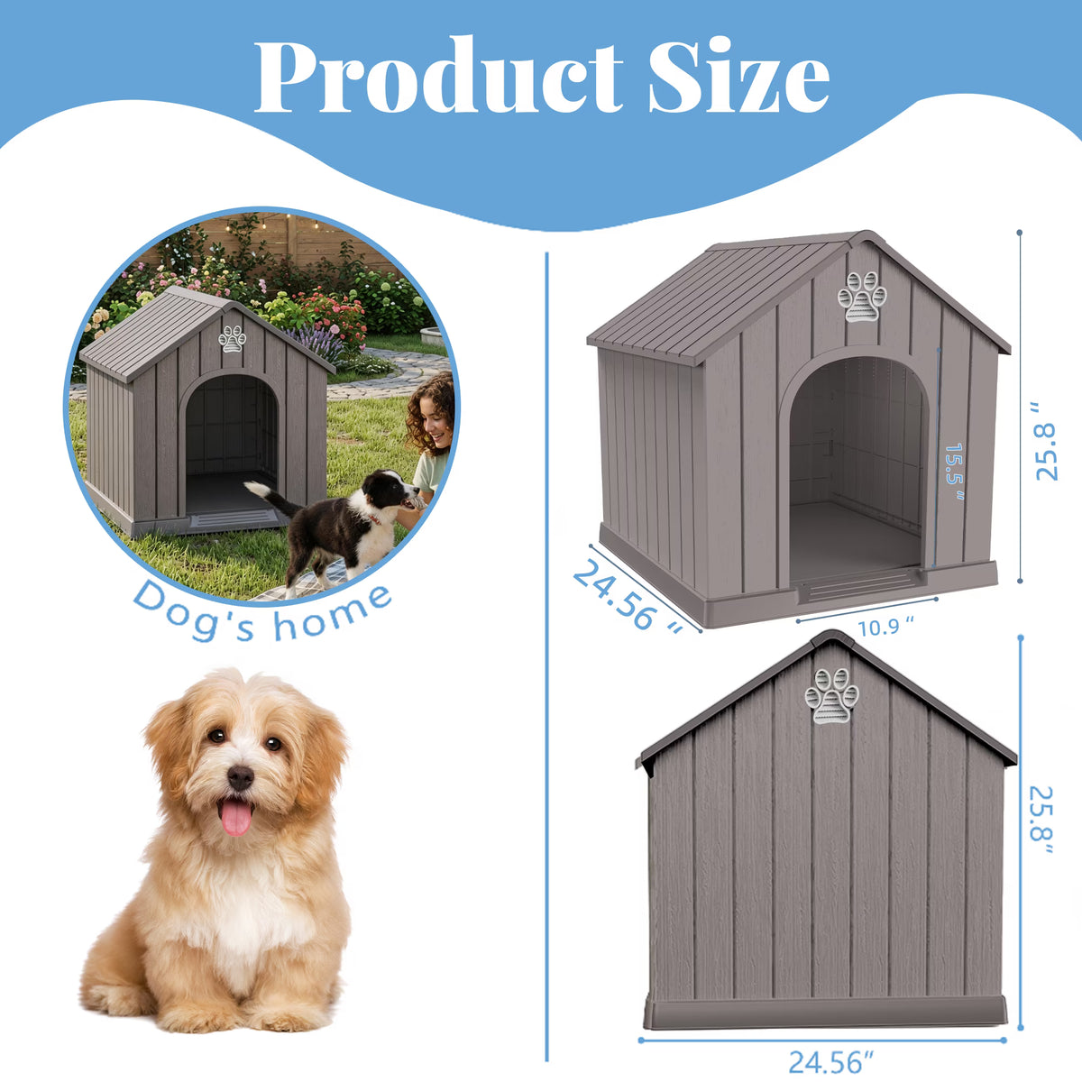 fazzn Cute Outdoor Dog House, Weatherproof, Sunproof, Ventilated, Insulated, Suitable for Indoor and Outdoor Use, Scratch and Bite Resistant (Brown)