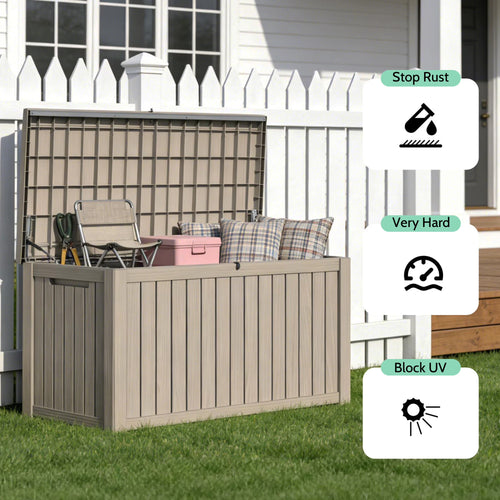fazzn 180 Gallon Resin Deck Box Outdoor Indoor Waterproof Storage Box for Patio Furniture Pool Accessories Storage for Cushion Garden Tools (Grey)