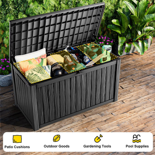 fazzn 180 Gallon Resin Deck Box Waterproof Outdoor Storage Box for Patio Furniture Pool Accessories Indoor Storage for Cushion Garden Tools (Black)
