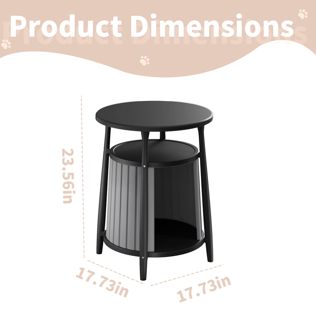 Fazzn 2-in-1 Round Cat House End Table, Modern Hidden Cat Litter Box Enclosure Furniture, Weatherproof Resin Patio Side Table with Stylish Pet House for Indoor & Outdoor Use.