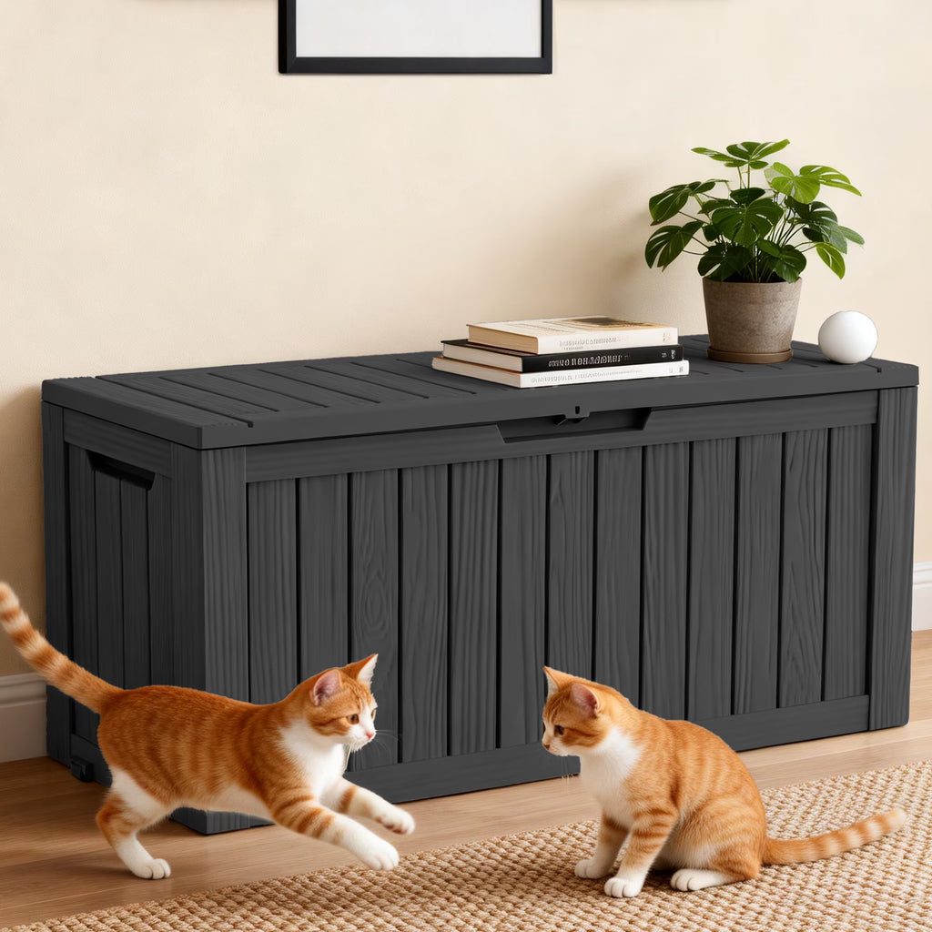 fazzn 75 Gallon Resin Deck Box Waterproof Outdoor Storage Box for Patio Furniture Pool Accessories Indoor Storage for Cushion Garden Tools (Black)