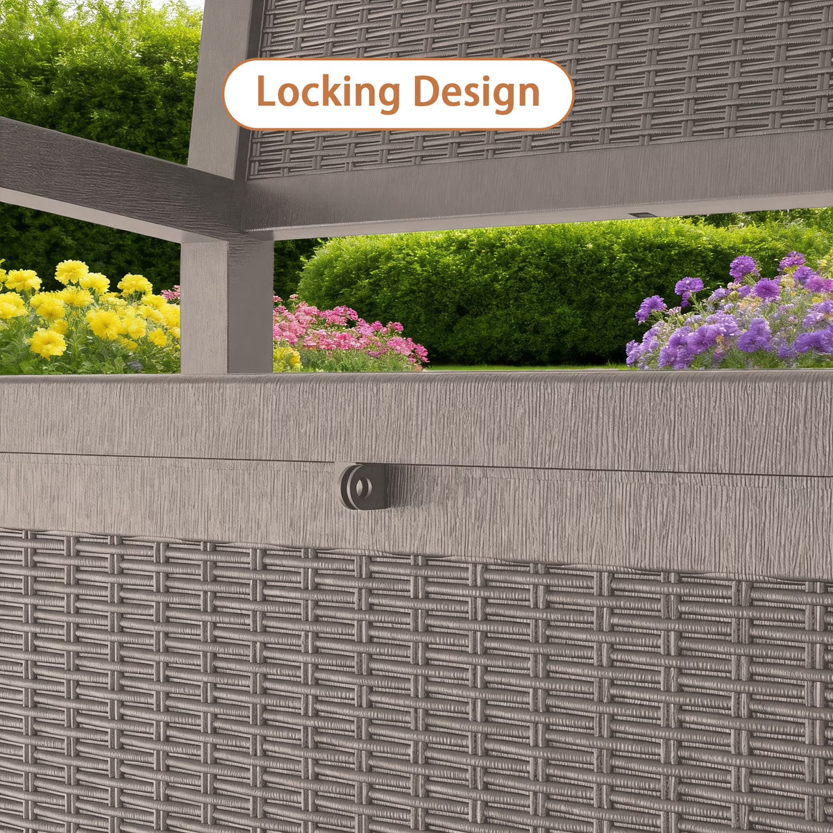 fazzn 80-Gallon Storage Bench Deck Box for Patio Storage, Front Porch Decor, and Outdoor Seating – Ideal for Storing Garden Tools and Pool Floats (Brown)