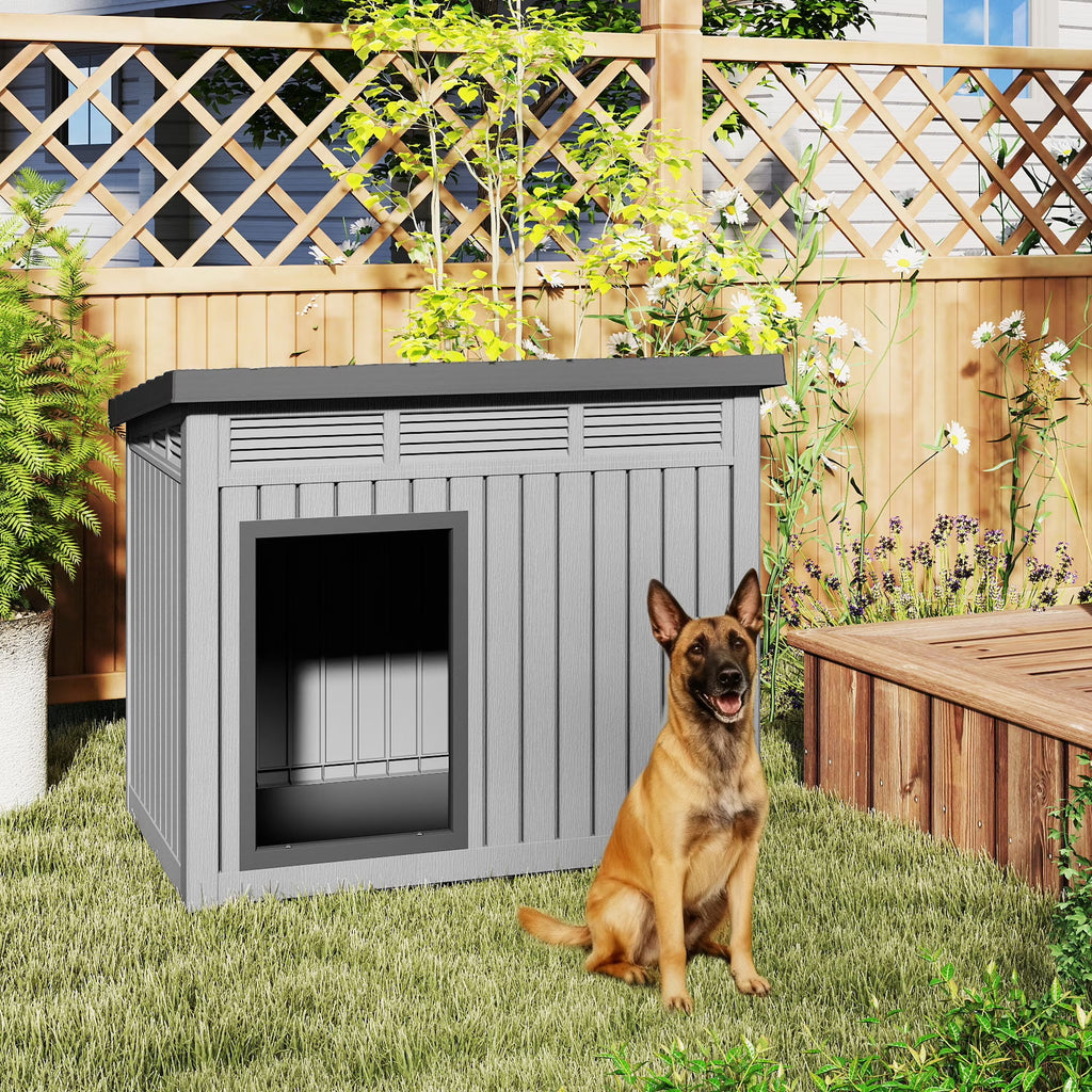 fazzn Nature Classic Dog House - Wooden Outdoor Shelter with Windproof and Rainproof Sealing and Ventilation, Suitable for Medium to Large Dogs - Black/Grey