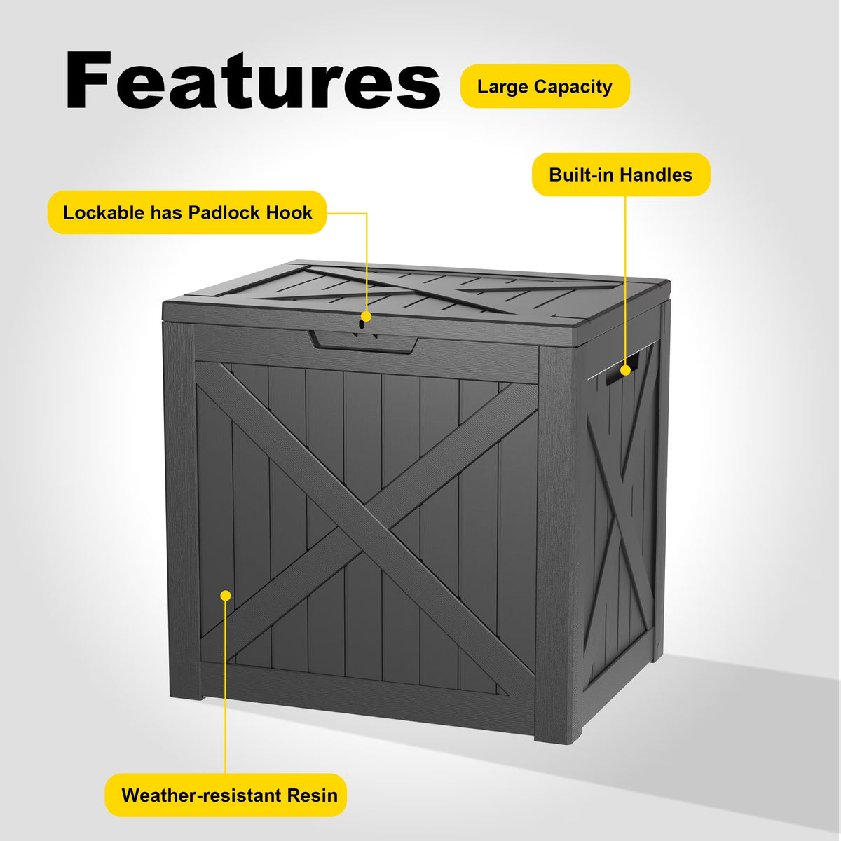 fazzn 32 Gallon Resin Deck Box Waterproof Outdoor Storage Box for Patio Furniture Pool Accessories Indoor Storage for Cushion Garden Tools (Black)
