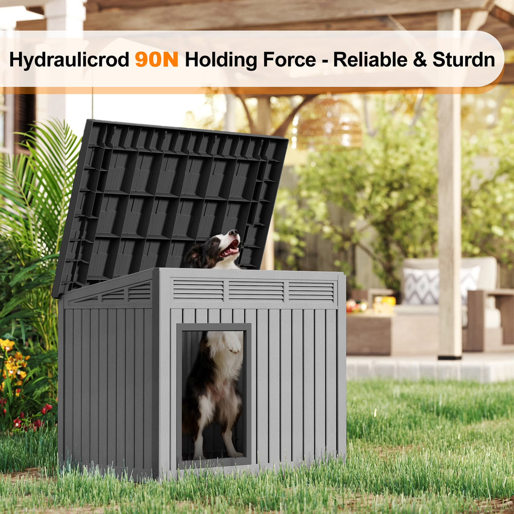 fazzn Nature Classic Dog House - Wooden Outdoor Shelter with Windproof and Rainproof Sealing and Ventilation, Suitable for Medium to Large Dogs - Black/Grey