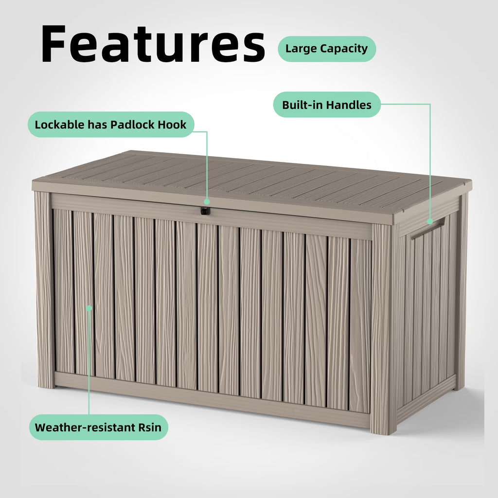 fazzn 180 Gallon Resin Deck Box Outdoor Indoor Waterproof Storage Box for Patio Furniture Pool Accessories Storage for Cushion Garden Tools (Grey)
