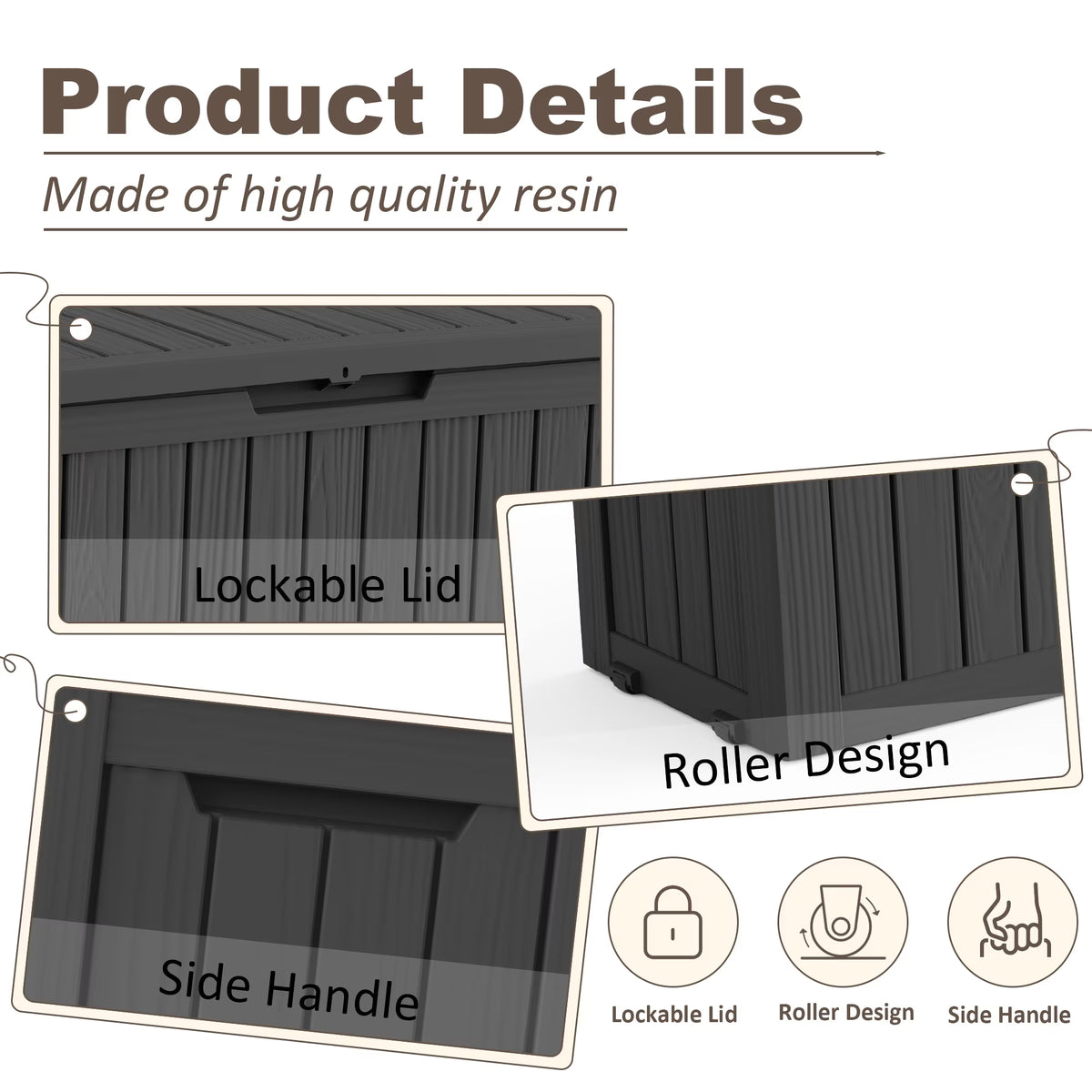 fazzn 75 Gallon Resin Deck Box Waterproof Outdoor Storage Box for Patio Furniture Pool Accessories Indoor Storage for Cushion Garden Tools (Black)
