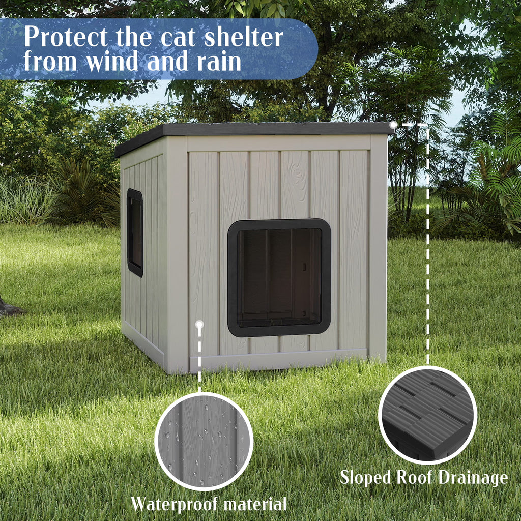 fazzn Outdoor Cat House,Waterproof Resin Cat Houses for Feral Cats,Robust and Easy to Assemble,Feral Cat Shelter for Winter,Suitable for Cats, Rabbits and Other Small Animals.Black/Blue