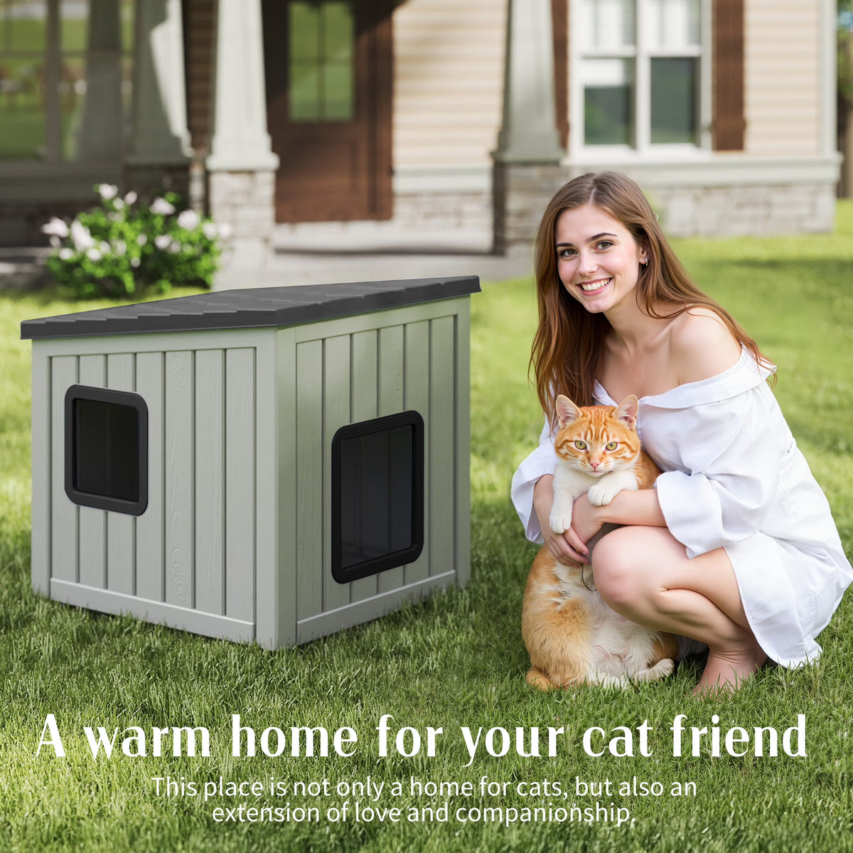fazzn Outdoor Cat House,Waterproof Resin Cat Houses for Feral Cats,Robust and Easy to Assemble,Feral Cat Shelter for Winter,Suitable for Cats, Rabbits and Other Small Animals.Black/Blue
