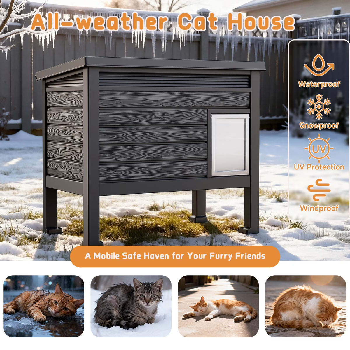 Fazzn Outdoor Cat House X-Large: Weather Resistant, Raised Floor, Dual Waterproof Flaps, 50% Bigger, Dimensions 31" L x 26.7" H.Black