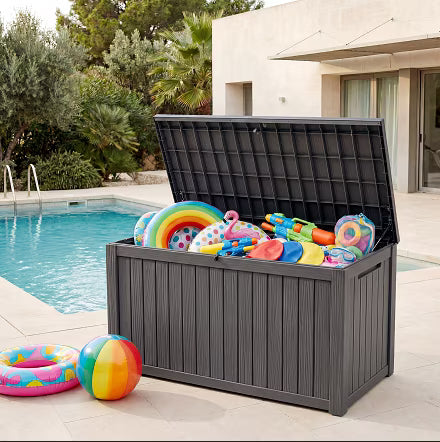 Fazzn 180 Gallon Deck Box, Extra Large Outdoor Storage for Patio Cushions, Holiday Decor & Garden Tools, Black