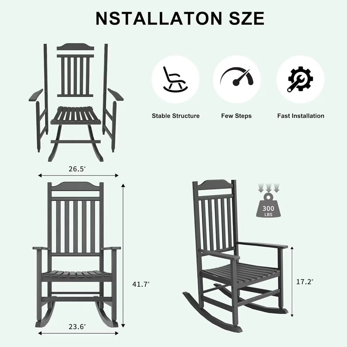 fazzn Outdoor Rocking Chair Set of 2, Resin Rocking Chairs for Adult, All Weather Porch Rockers for Lawn Garden and Balcony.(Black)