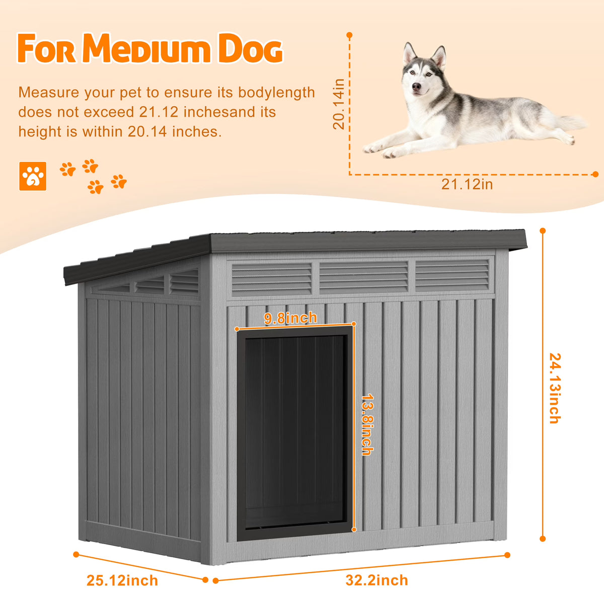 fazzn Nature Classic Dog House - Wooden Outdoor Shelter with Windproof and Rainproof Sealing and Ventilation, Suitable for Medium to Large Dogs - Black/Grey