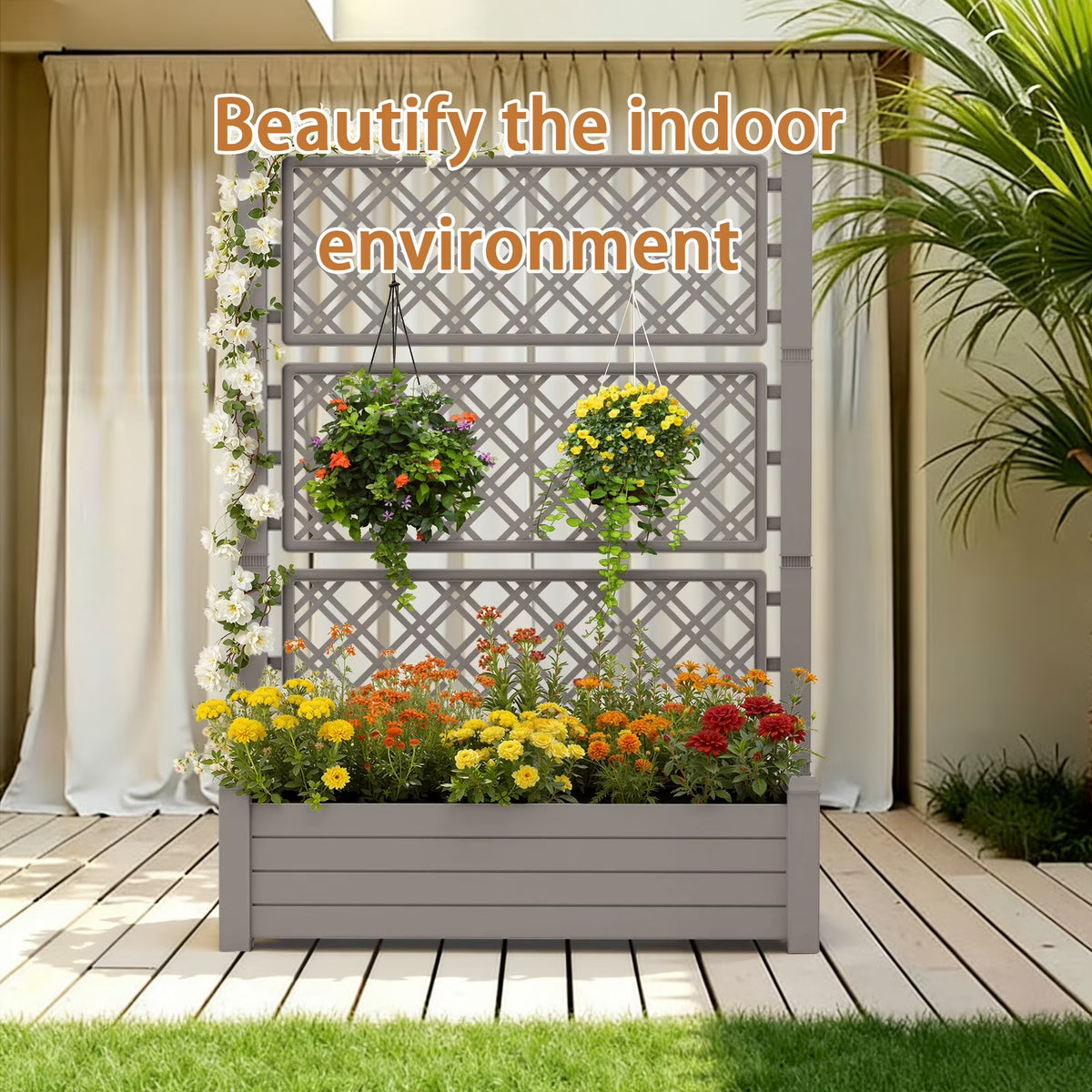 Fazzn Horticulture Raised Garden Bed Outdoor,Resin Plant Stand for Flowers Vegetables Herbs in Backyard, Patio, Balcony (Brown)