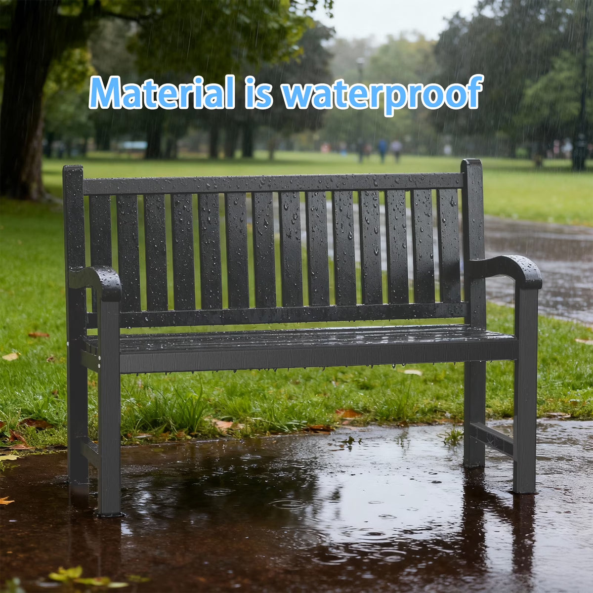 Fazzn  Resin Outdoor Patio Bench, Weatherproof Garden Bench with Backrest & Armrests, All-Weather Park Bench for Backyard, Porch, Poolside.( Black)/(Brown)Father's Day Gift