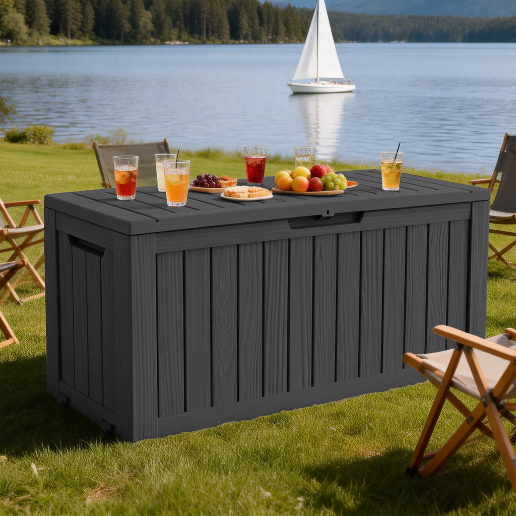 fazzn 75 Gallon Resin Deck Box Waterproof Outdoor Storage Box for Patio Furniture Pool Accessories Indoor Storage for Cushion Garden Tools (Black)