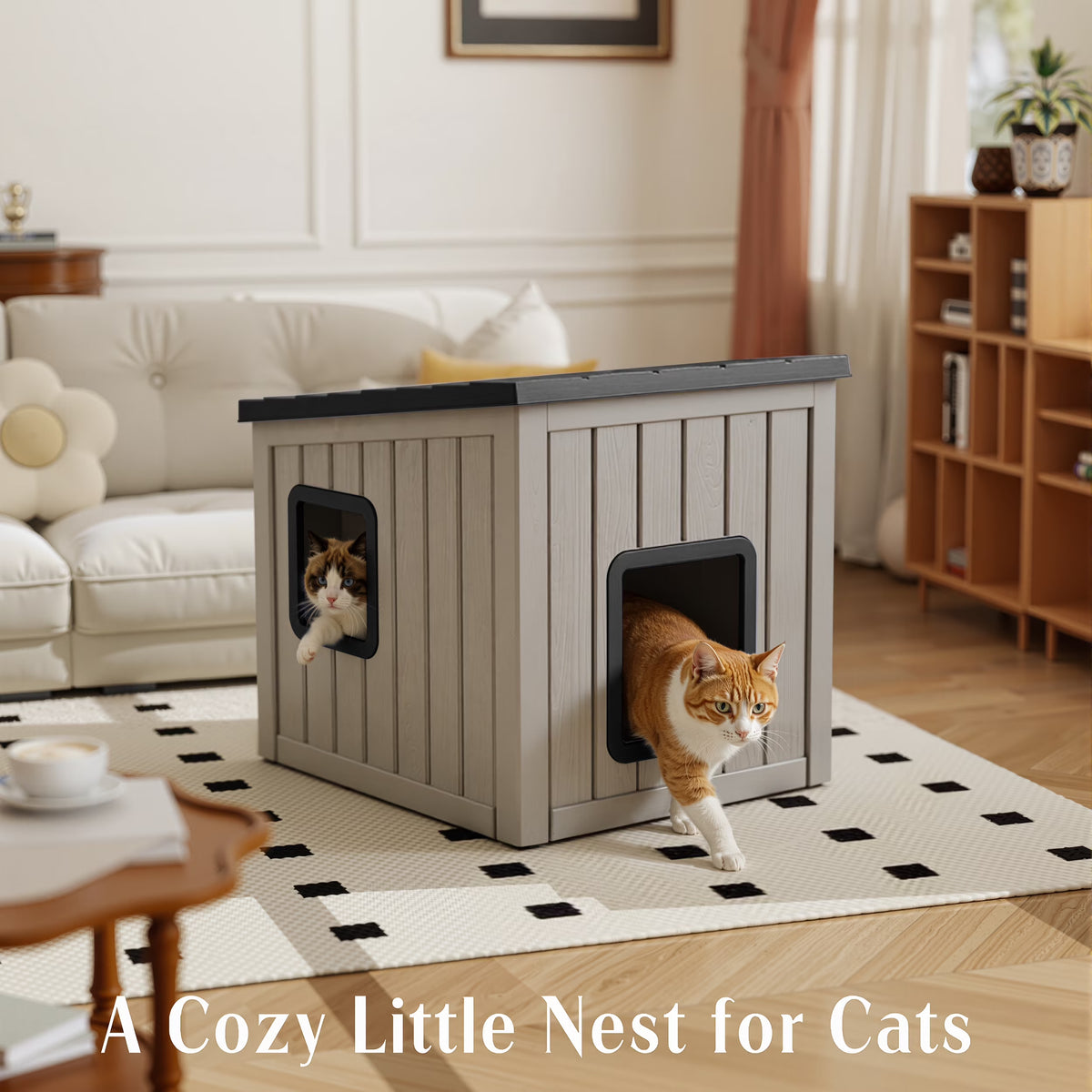 fazzn Outdoor Cat House,Waterproof Resin Cat Houses for Feral Cats,Robust and Easy to Assemble,Feral Cat Shelter for Winter,Suitable for Cats, Rabbits and Other Small Animals.Black/Blue