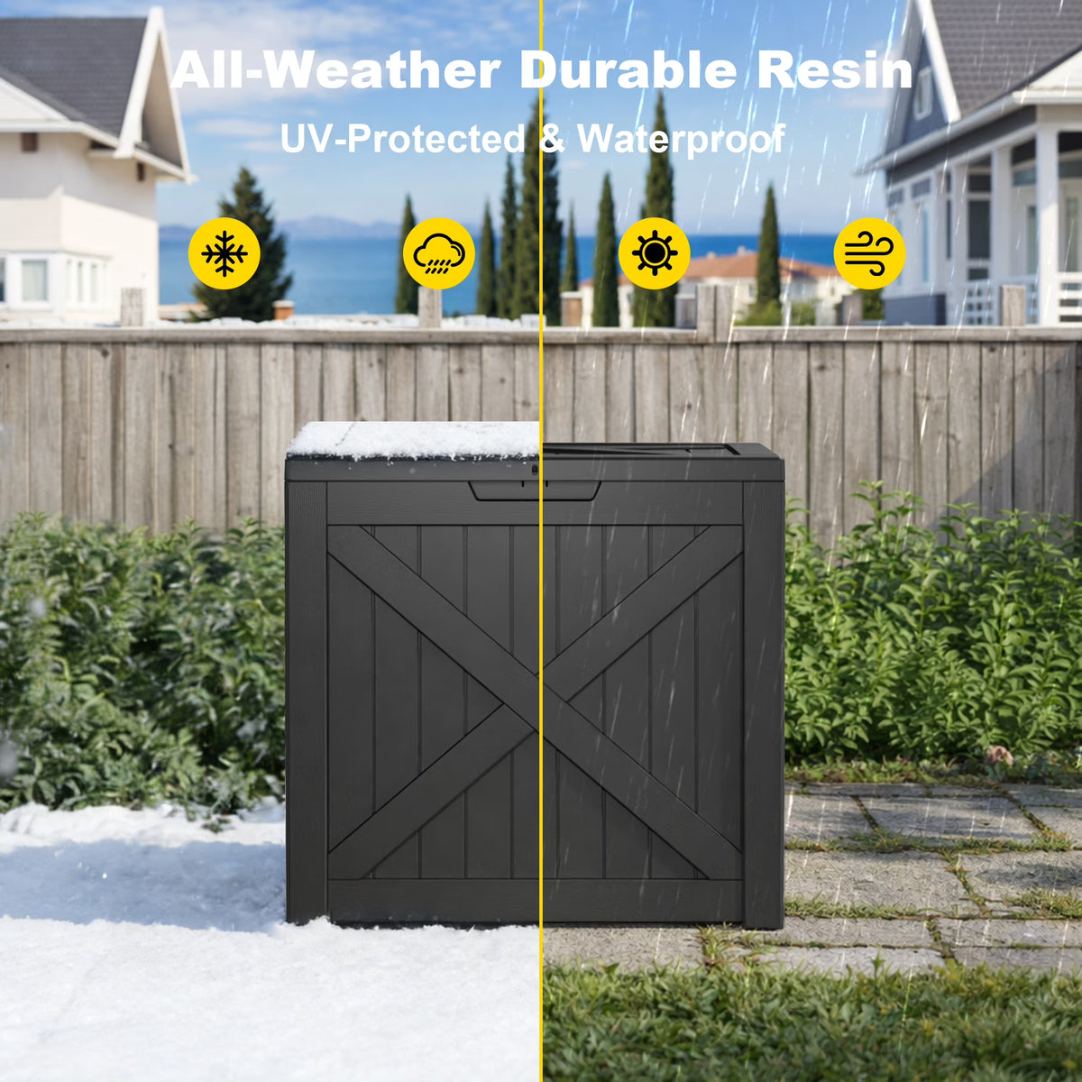 fazzn 32 Gallon Resin Deck Box Waterproof Outdoor Storage Box for Patio Furniture Pool Accessories Indoor Storage for Cushion Garden Tools (Black)