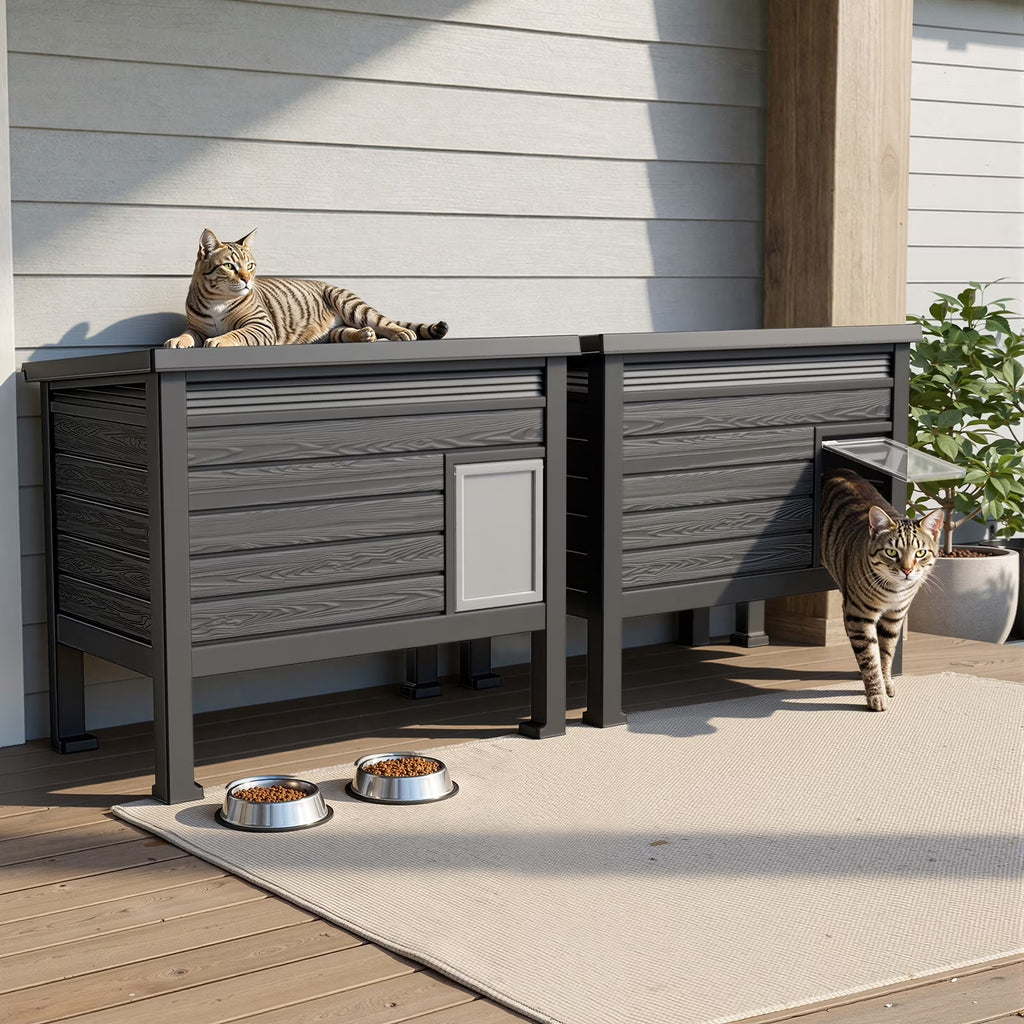 Fazzn Outdoor Cat House X-Large: Weather Resistant, Raised Floor, Dual Waterproof Flaps, 50% Bigger, Dimensions 31" L x 26.7" H.Black