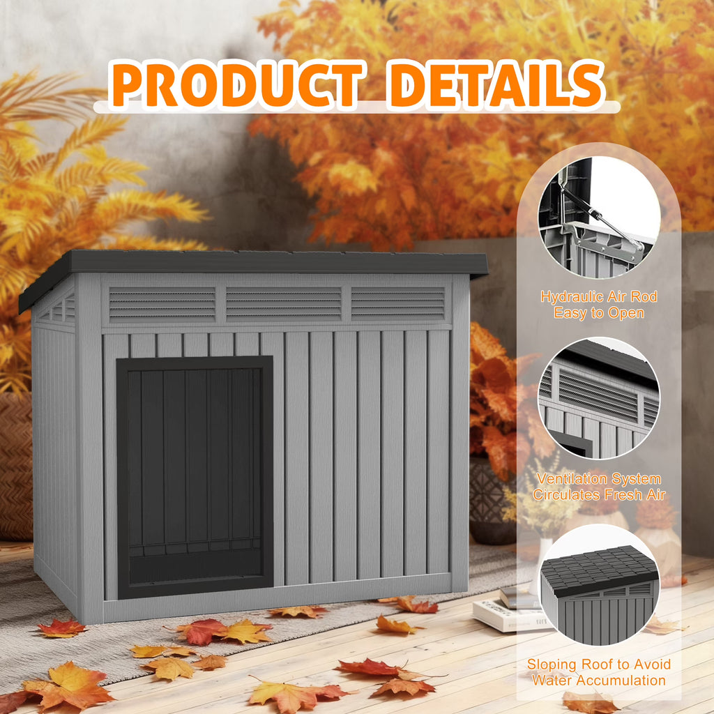 fazzn Nature Classic Dog House - Wooden Outdoor Shelter with Windproof and Rainproof Sealing and Ventilation, Suitable for Medium to Large Dogs - Black/Grey