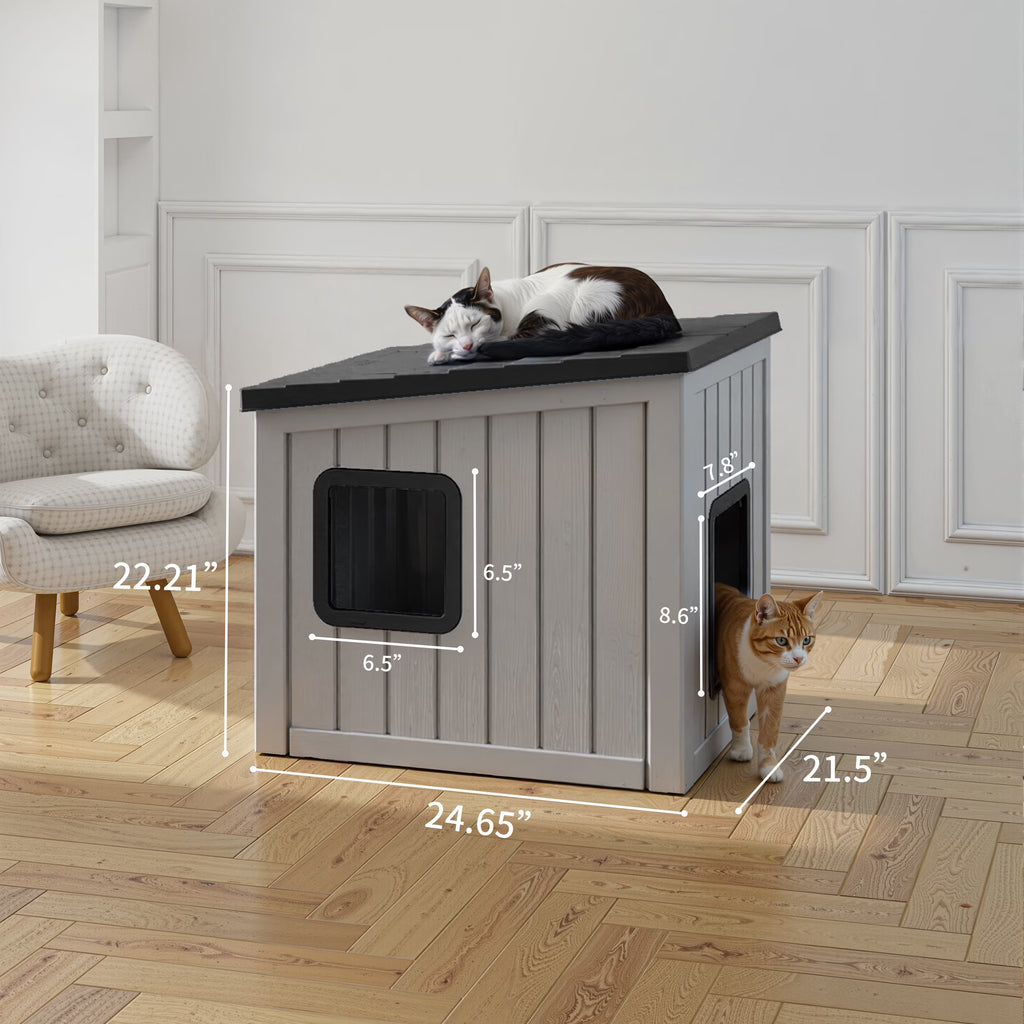 fazzn Outdoor Cat House,Waterproof Resin Cat Houses for Feral Cats,Robust and Easy to Assemble,Feral Cat Shelter for Winter,Suitable for Cats, Rabbits and Other Small Animals.Black/Blue